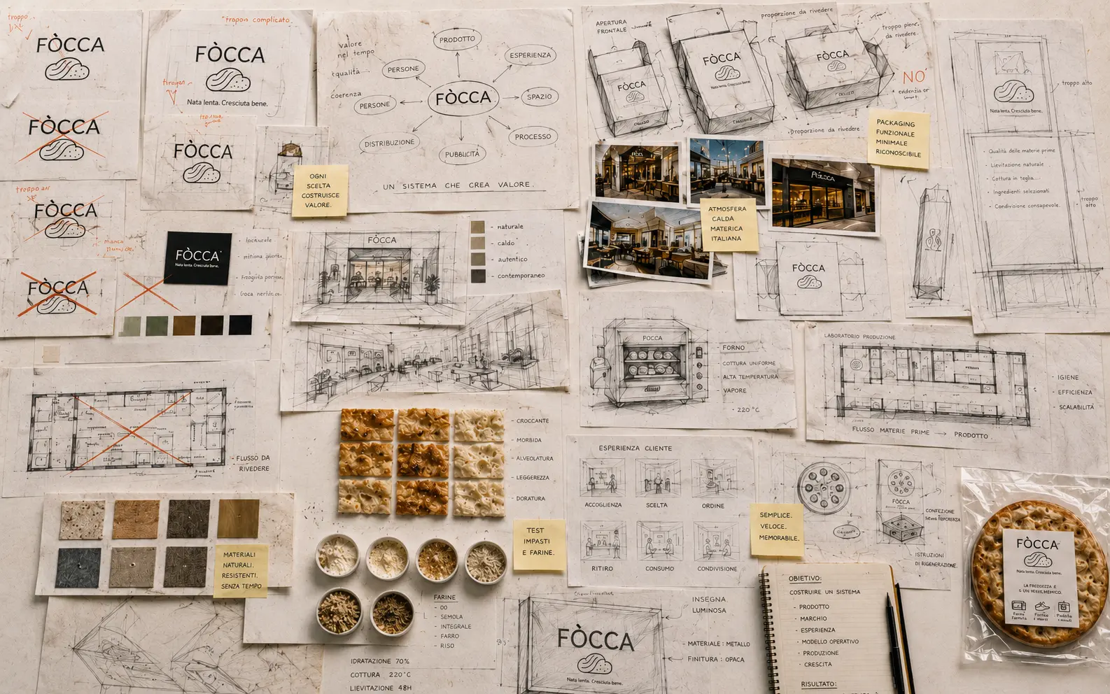 Moodboard di sviluppo del sistema di prodotto FÒCCA